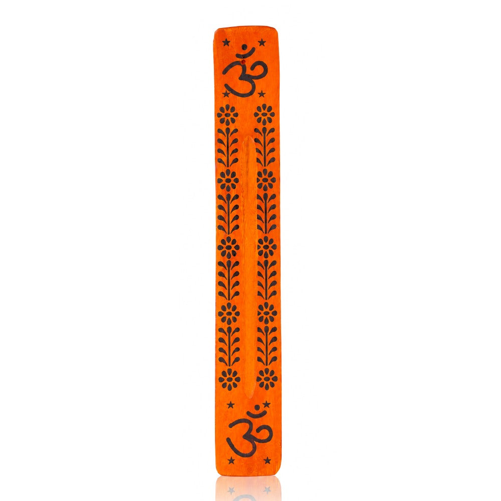 BW Orange Om Wooden Incense Stick Holder Front View