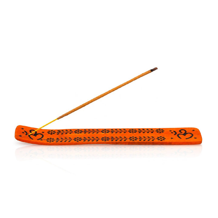 BW Orange Om Wooden Incense Stick Holder Side View