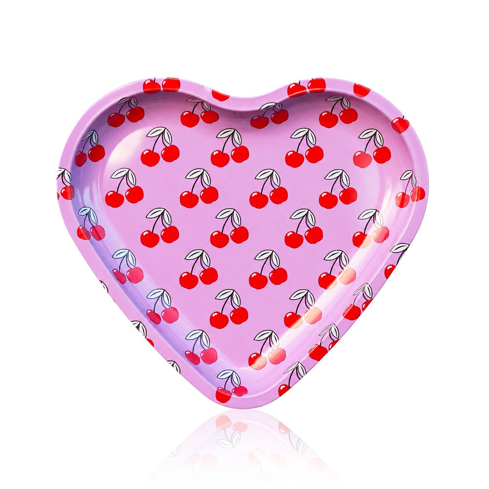 BW Pink Cherry Heart Rolling Tray Front View