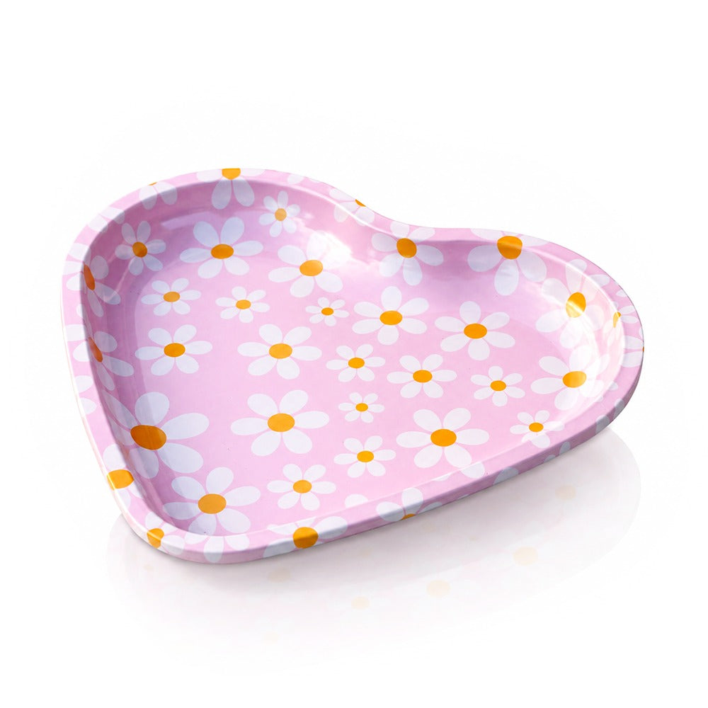BW Pink Daisy Heart Rolling Tray Angle View 02
