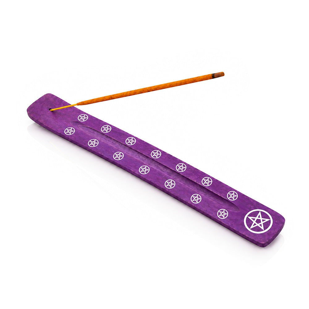 BW Purple Pentagram Wooden Incense Stick Holder Angle View