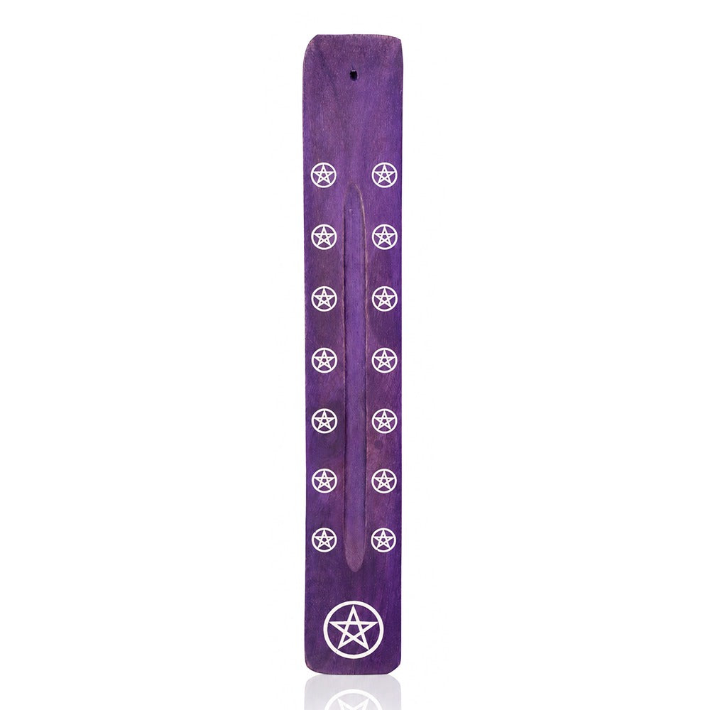 BW Purple Pentagram Wooden Incense Stick Holder Front View