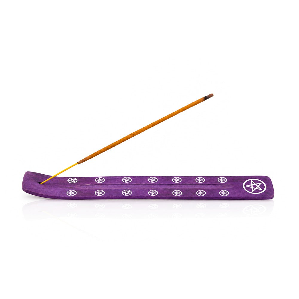 BW Purple Pentagram Wooden Incense Stick Holder Side View 02