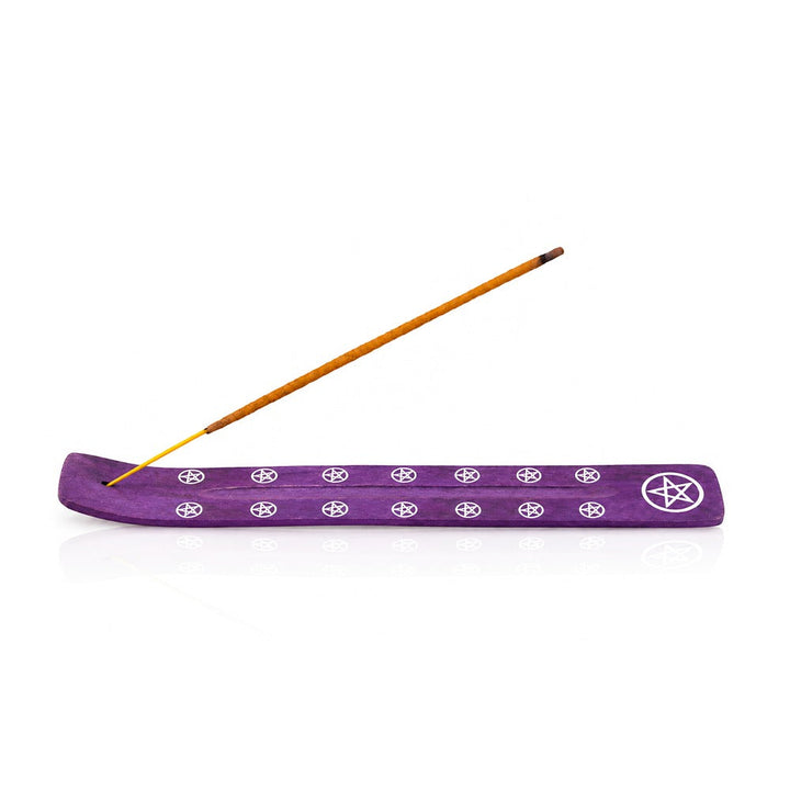 BW Purple Pentagram Wooden Incense Stick Holder Side View 02