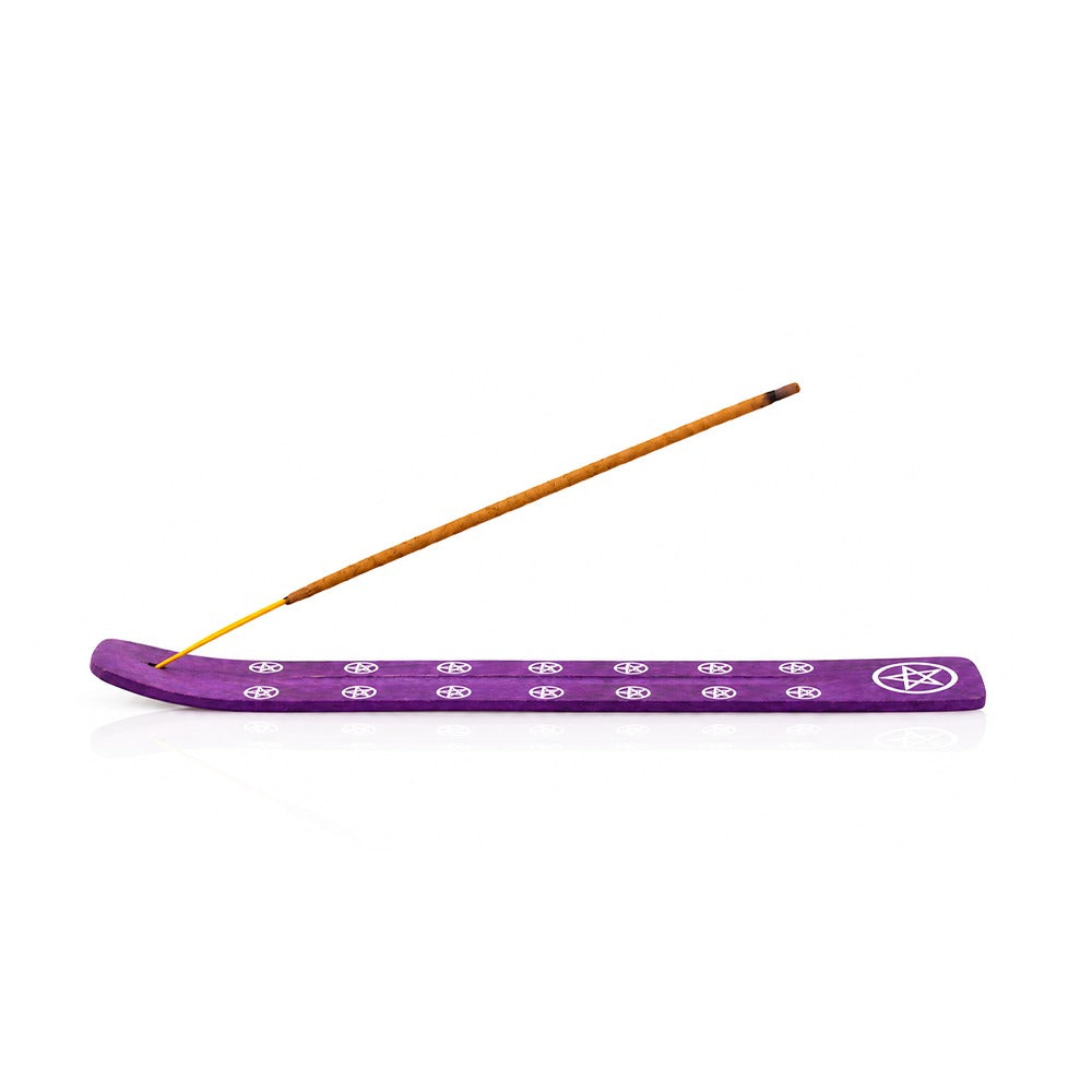BW Purple Pentagram Wooden Incense Stick Holder Side View
