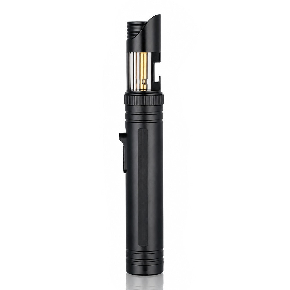 Black sabre extending jet torch lighter with pocket clip, front view | Bong Warehouse