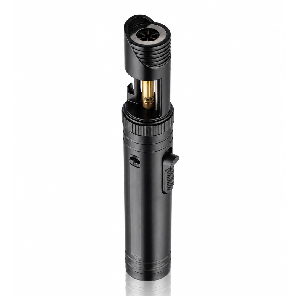 Black extending jet torch lighter with the burner head pivoted to the side | Bong Warehouse