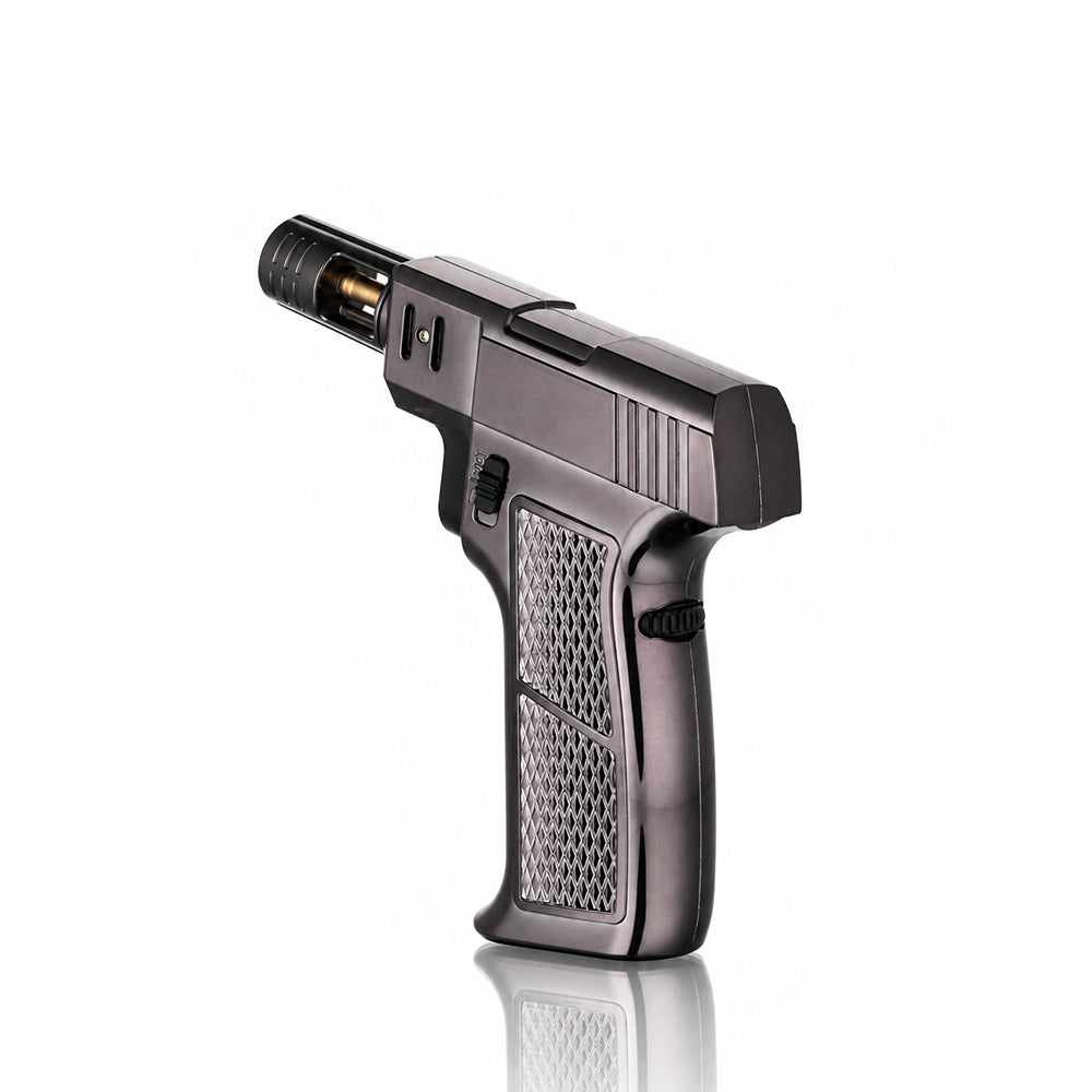 Gunmetal torch lighter with the flame adjuster wheel and lock switch visible | Bong Warehouse