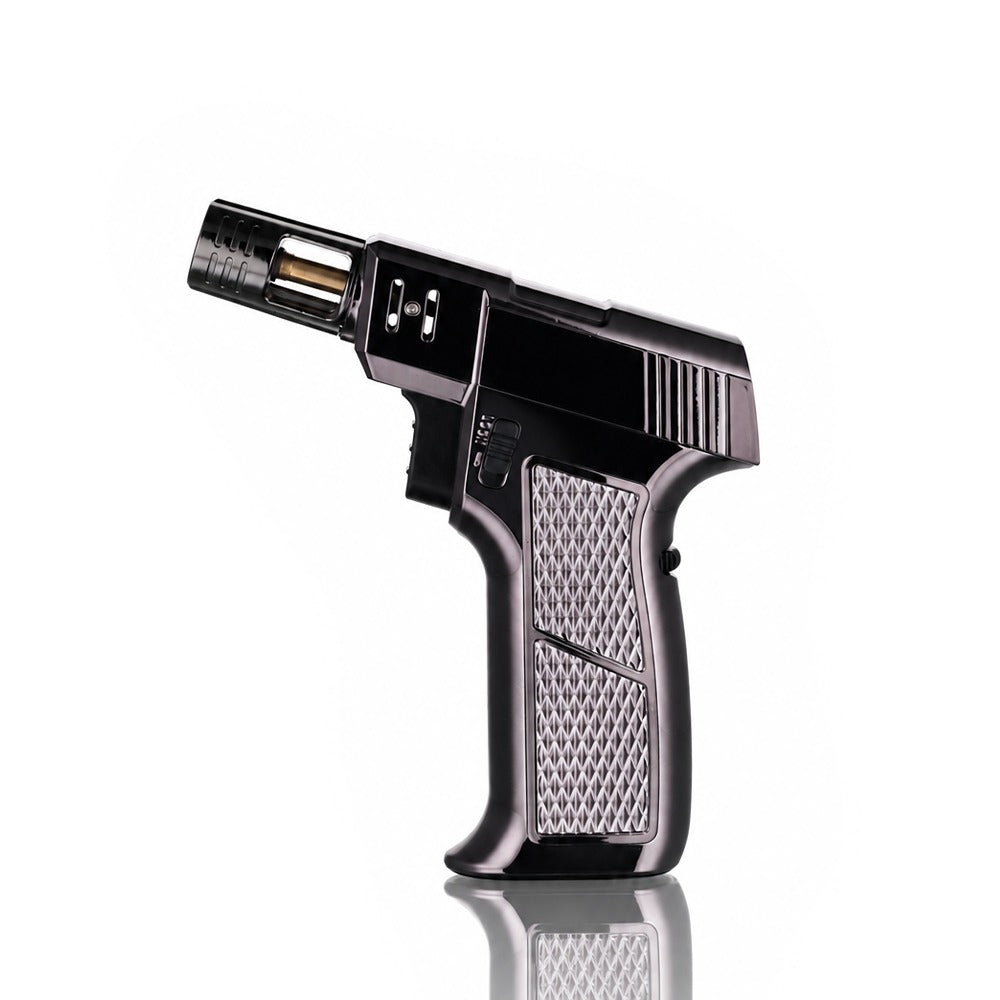 Gunmetal single jet torch lighter showing the diamond-knurled grip panel | Bong Warehouse