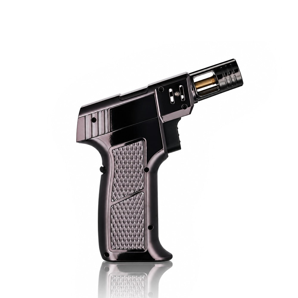 Gunmetal single jet windproof torch lighter, side view | Bong Warehouse