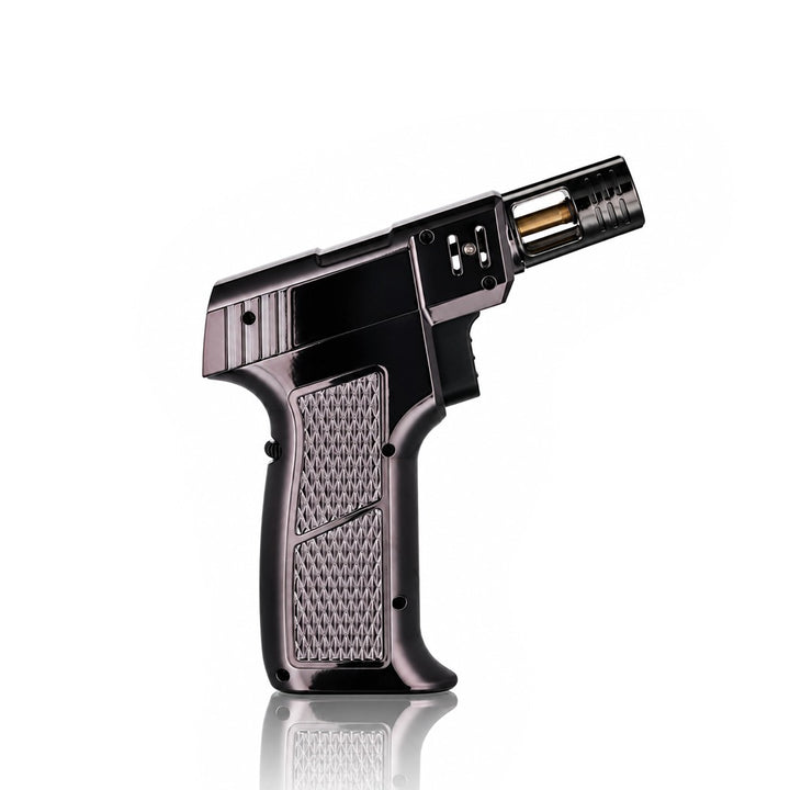 Gunmetal single jet windproof torch lighter, side view | Bong Warehouse