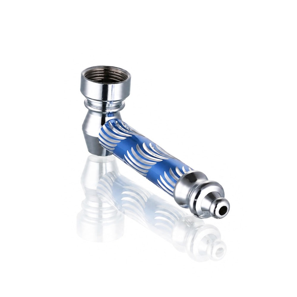 Small Metal Dry Pipe / Chillum 5cm - Blue - Mouthpiece Detail - One Hitter Bat Pipe - Bong Warehouse