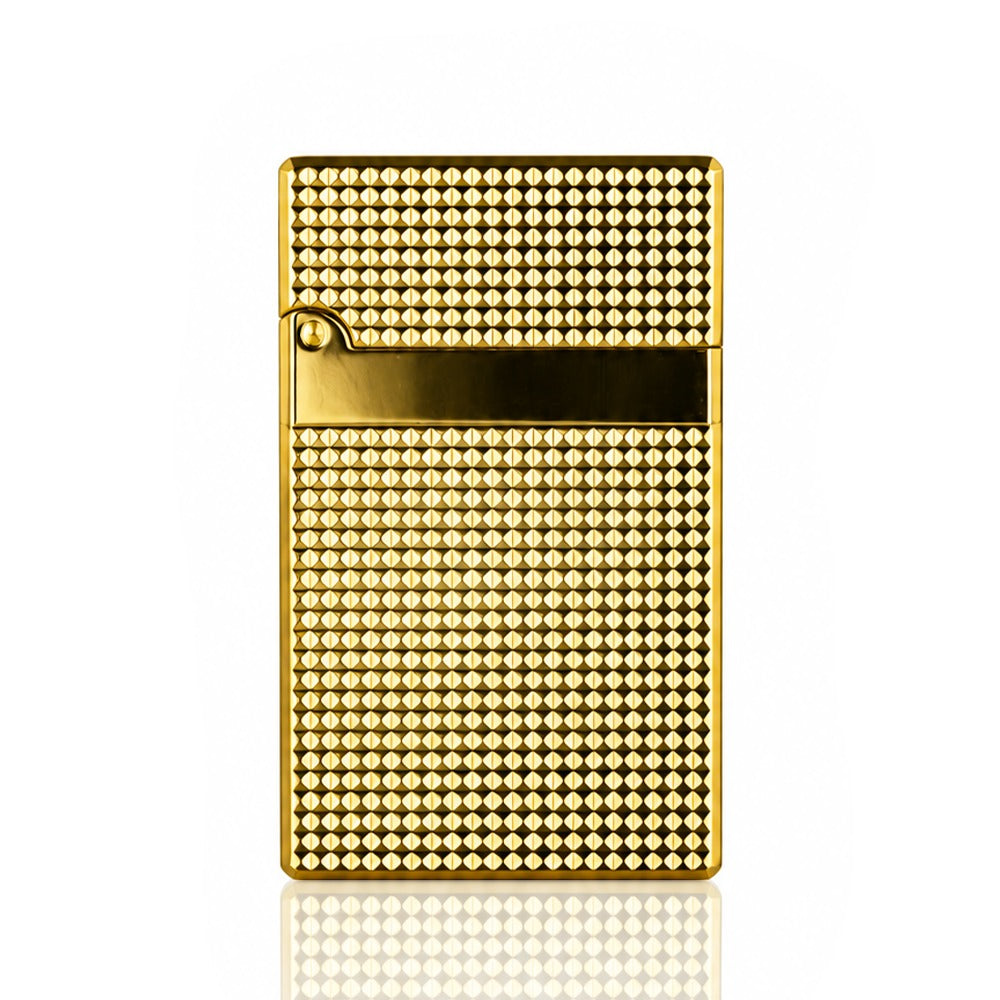 Gold textured metal cigarette lighter, alternate front view | Bong Warehouse