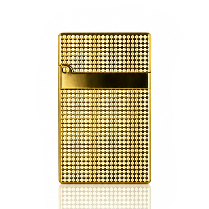 Gold textured metal cigarette lighter, alternate front view | Bong Warehouse