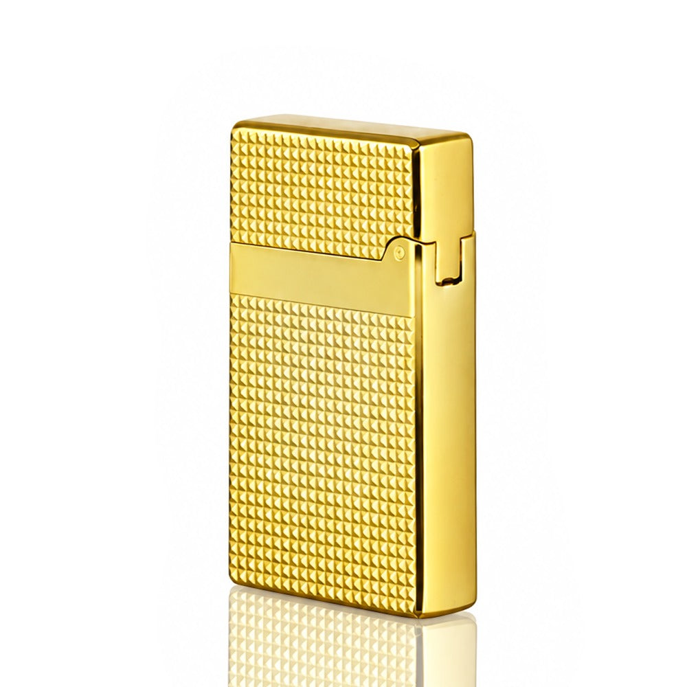 Gold textured metal cigarette lighter, front view | Bong Warehouse