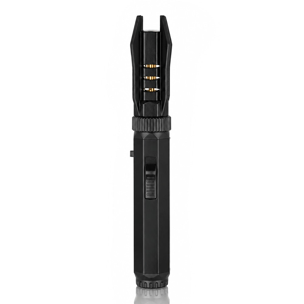 Black wand-style windproof jet torch lighter, front view | Bong Warehouse
