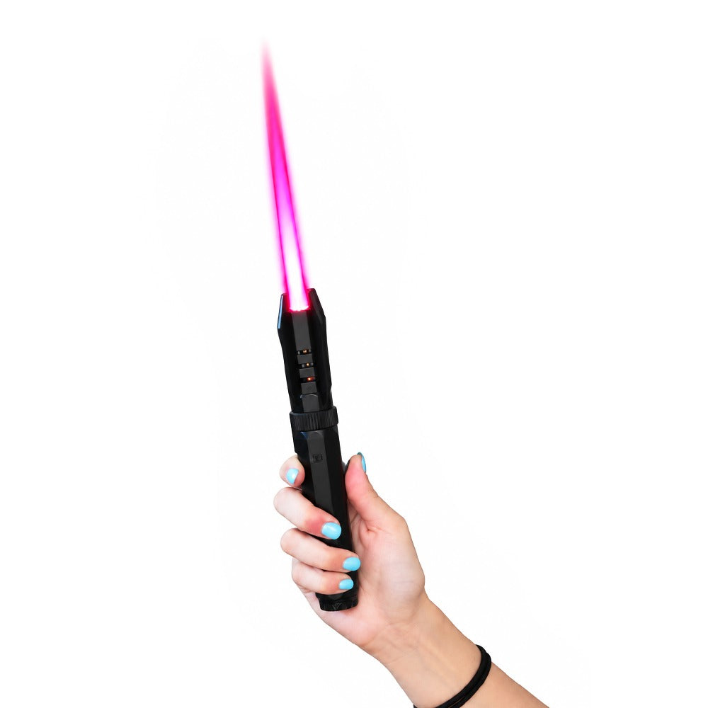 Black wand-style jet torch lighter in use with the windproof flame lit | Bong Warehouse