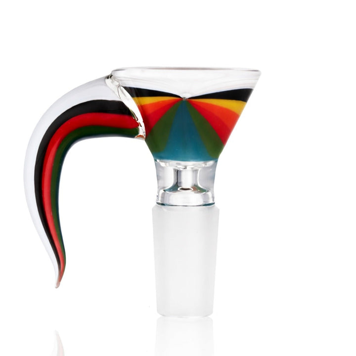Side Left view of BW Barb Glass Cone Piece 14mm Male Bowl on white background, smooth durable clear glass design