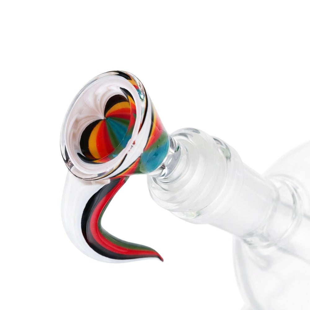 Angled view of BW Barb Glass Cone Piece 14mm Male Bowl on white background, showcasing premium craftsmanship and form