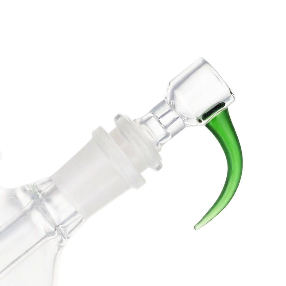 Back view of BW Claw Glass Cone Piece 14mm Male Bowl in Green on white background, clean studio product shot