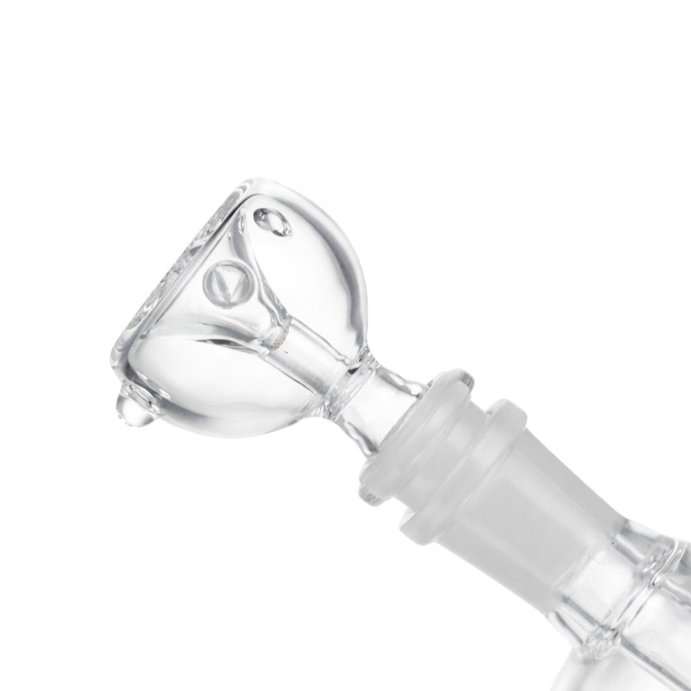 Angled view of BW Crystal Glass Cone Piece 14mm Male Bowl on white background, displaying premium transparent glass craftsmanship