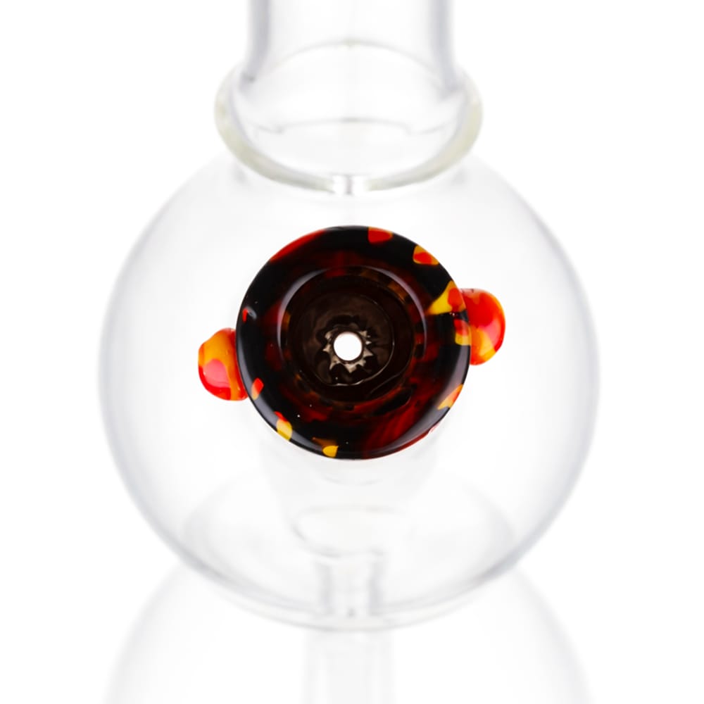 Top view of BW Galaxy Vortex Glass Cone Piece 14mm Male Bowl in Orange and Black on white background, highlighting bowl opening detail