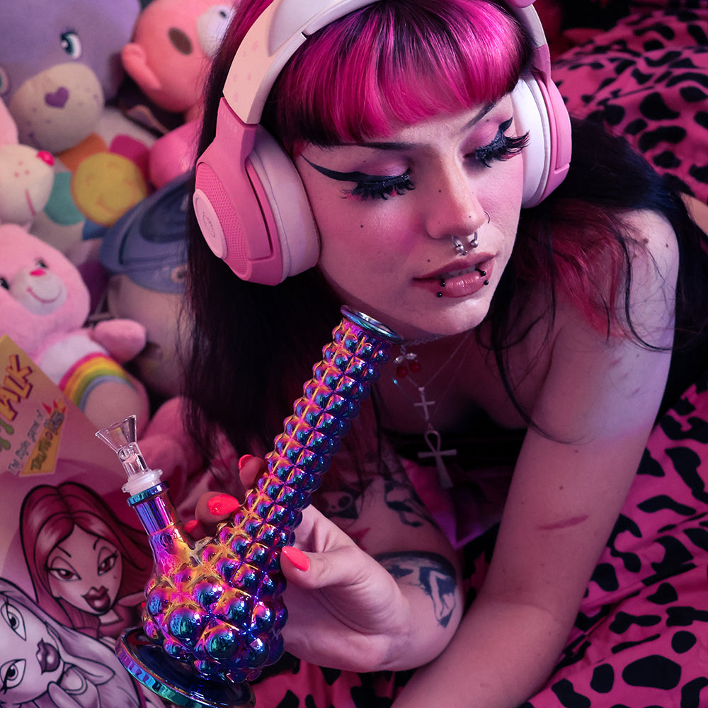 Bong Warehouse - Genie Bottle 24cm Glass Bong - Rainbow bedroom lifestyle photo