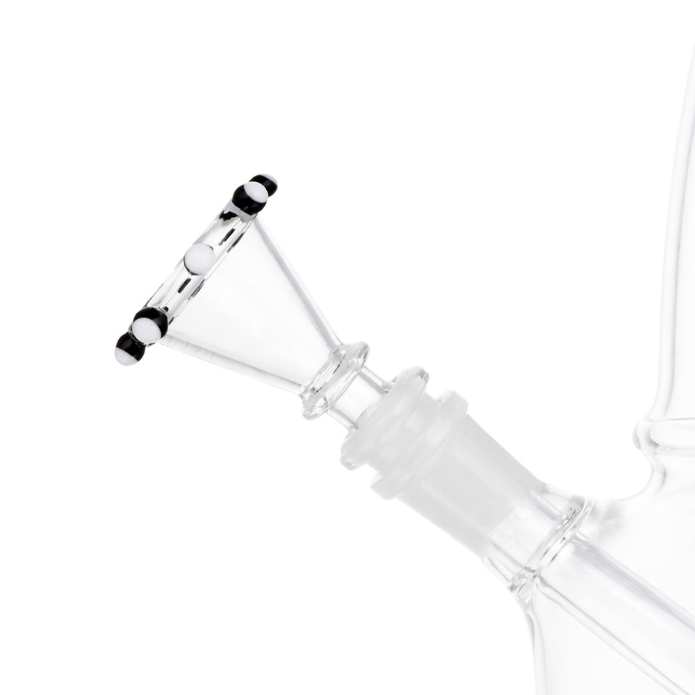 Side view of BW Gypsy Pearl Glass Cone Piece 14mm Male Bowl in Black and White on white background, showcasing elegant pearl-inspired glass shape