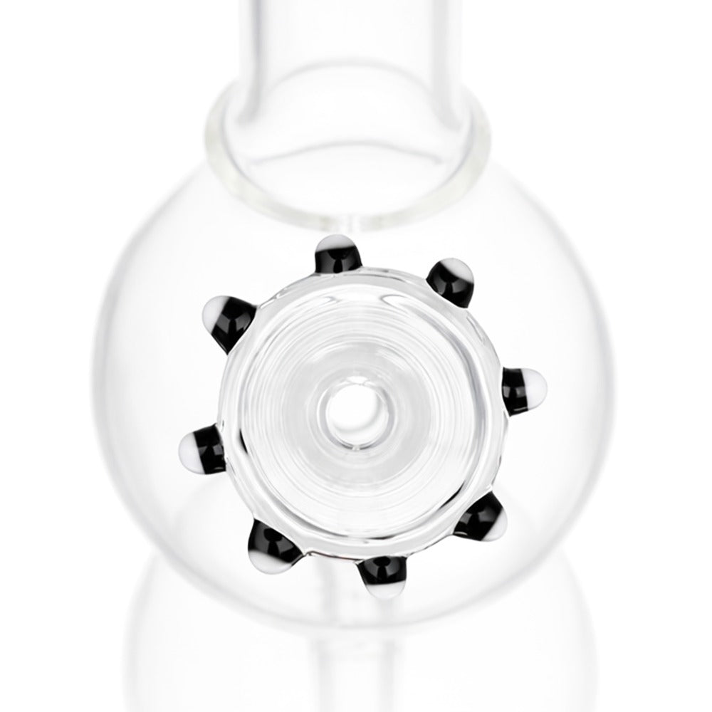 Top view of BW Gypsy Pearl Glass Cone Piece 14mm Male Bowl in Black and White on white background, highlighting bowl opening detail