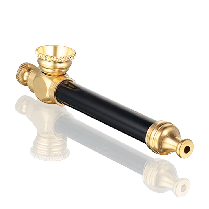 BW - Metal Peace Pipe 8.5cm Medium - Black with gold and black finish on a white background