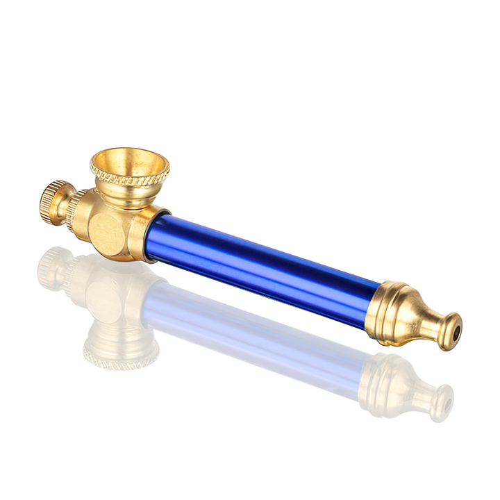 BW - Metal Peace Pipe 8.5cm Medium - Cobalt Blue and gold pipe on a white background