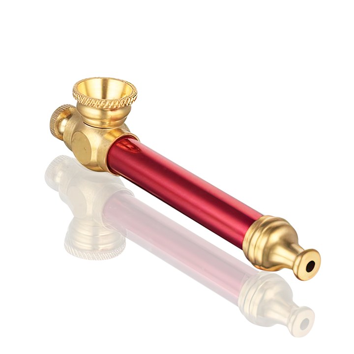 BW - Metal Peace Pipe 8.5cm Medium - Red and gold pipe on a white background