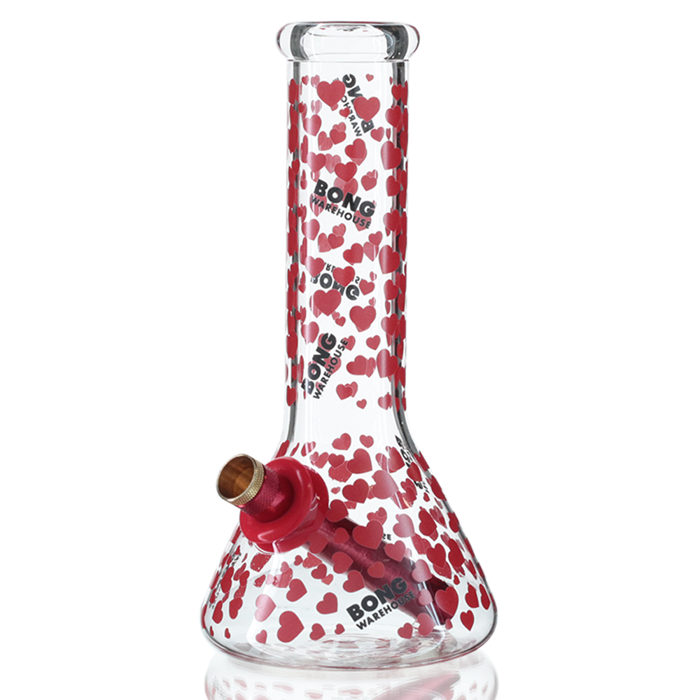 Bong Warehouse Love Hearts Beaker Bong 20cm - Red - Side View