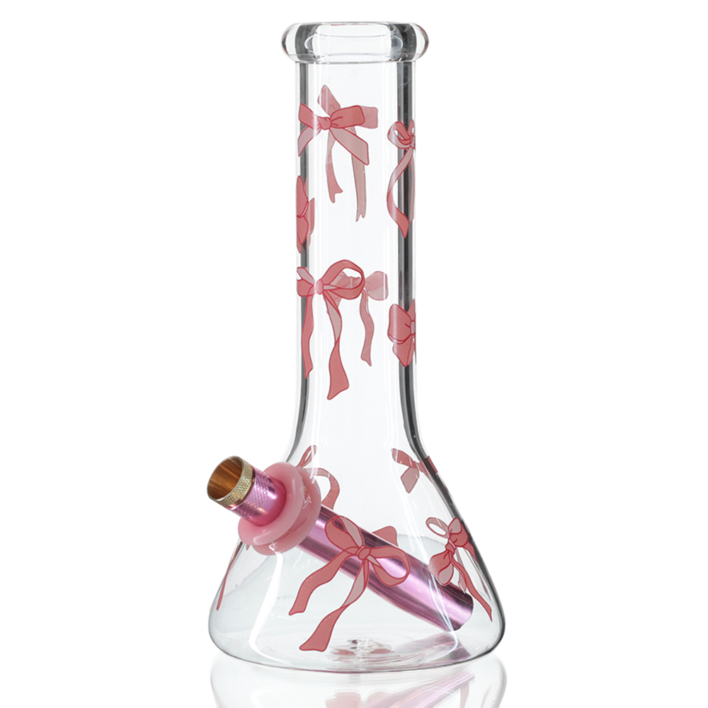Bong Warehouse Ribbons and Bows Beaker Bong 20cm with pink downstem