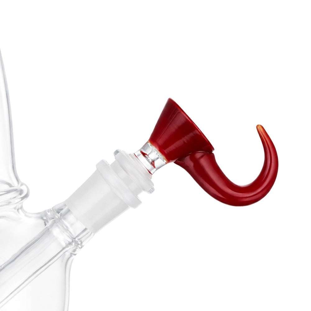 Side view of BW Nova Peak Glass Cone Piece 14mm Male Bowl in Red on white background, showing sharp peak-inspired shape