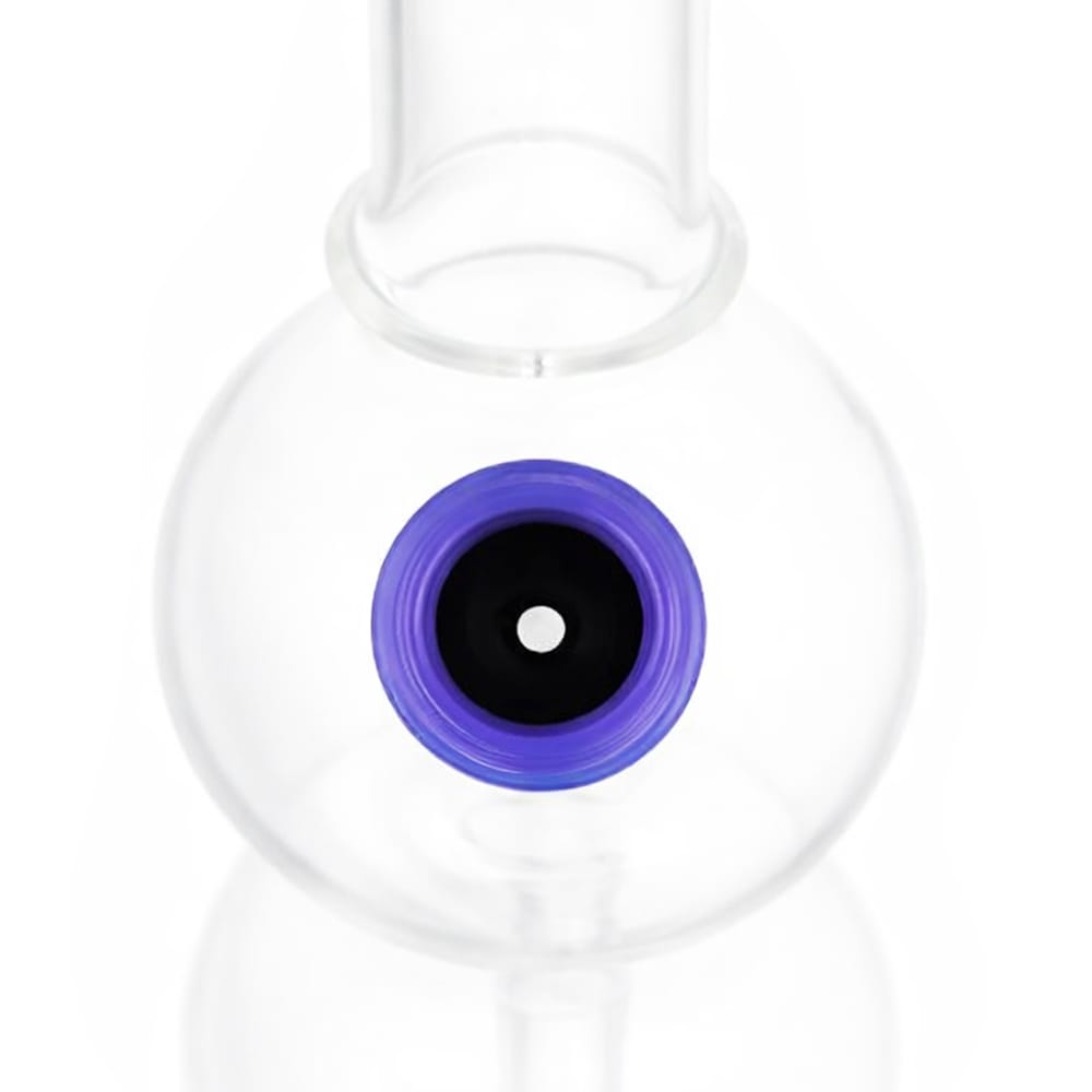 Top view of BW Prism Orb Glass Cone Piece 14mm Male Bowl in Purple on white background, highlighting bowl opening detail