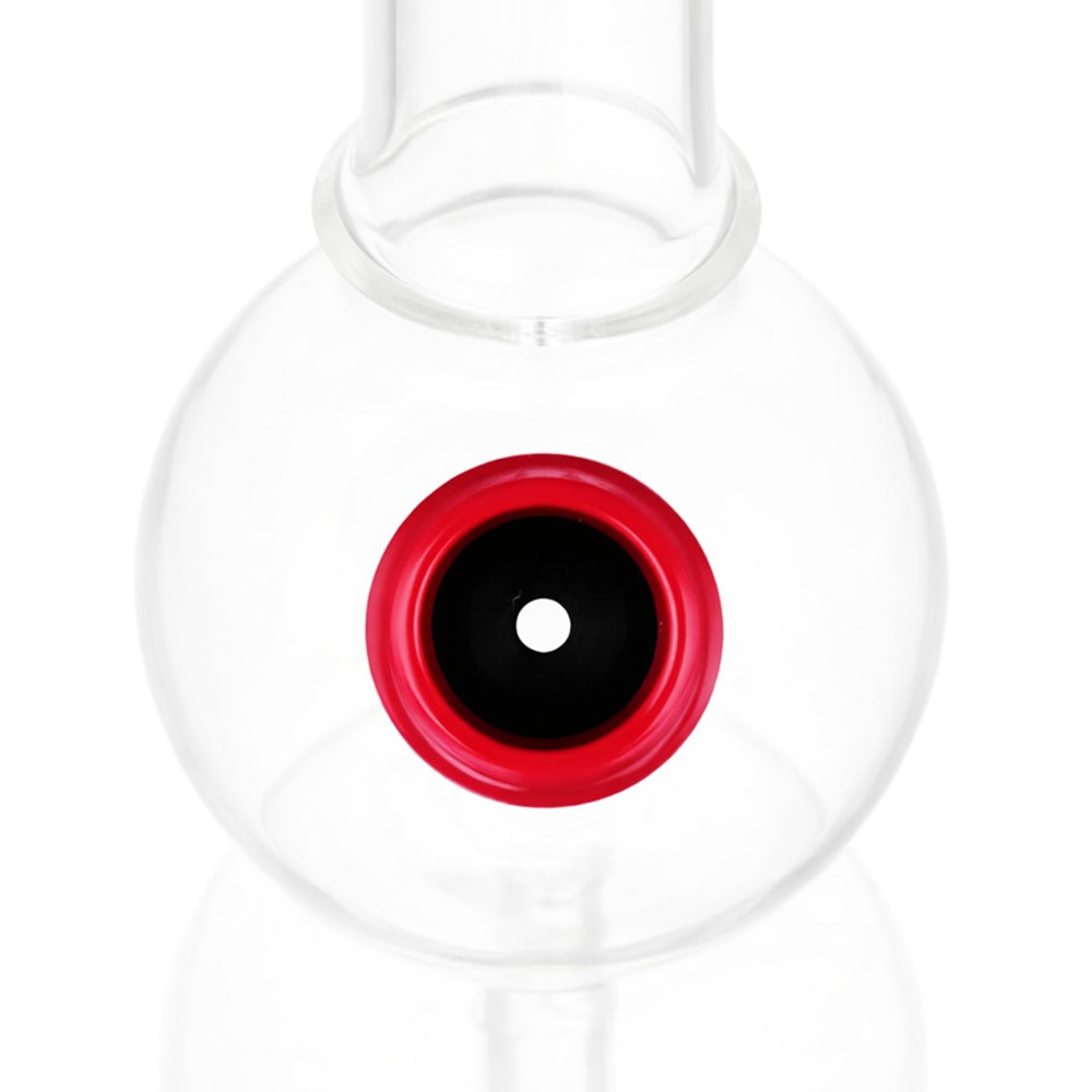 Top view of BW Prism Orb Glass Cone Piece 14mm Male Bowl in Red on white background, highlighting bowl opening detail