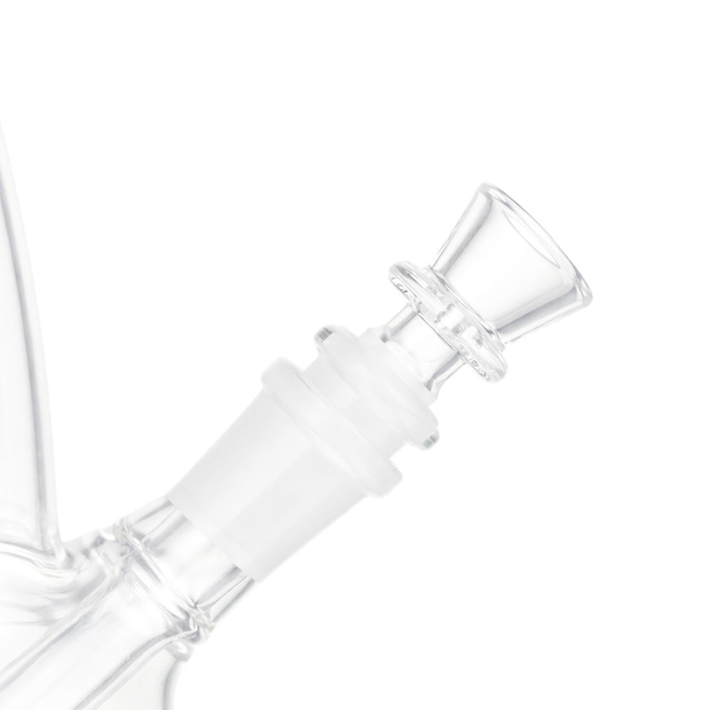 Side view of BW Radiant Glass Cone Piece 14mm Male Bowl on white background, showcasing sleek radiant-inspired glass shape