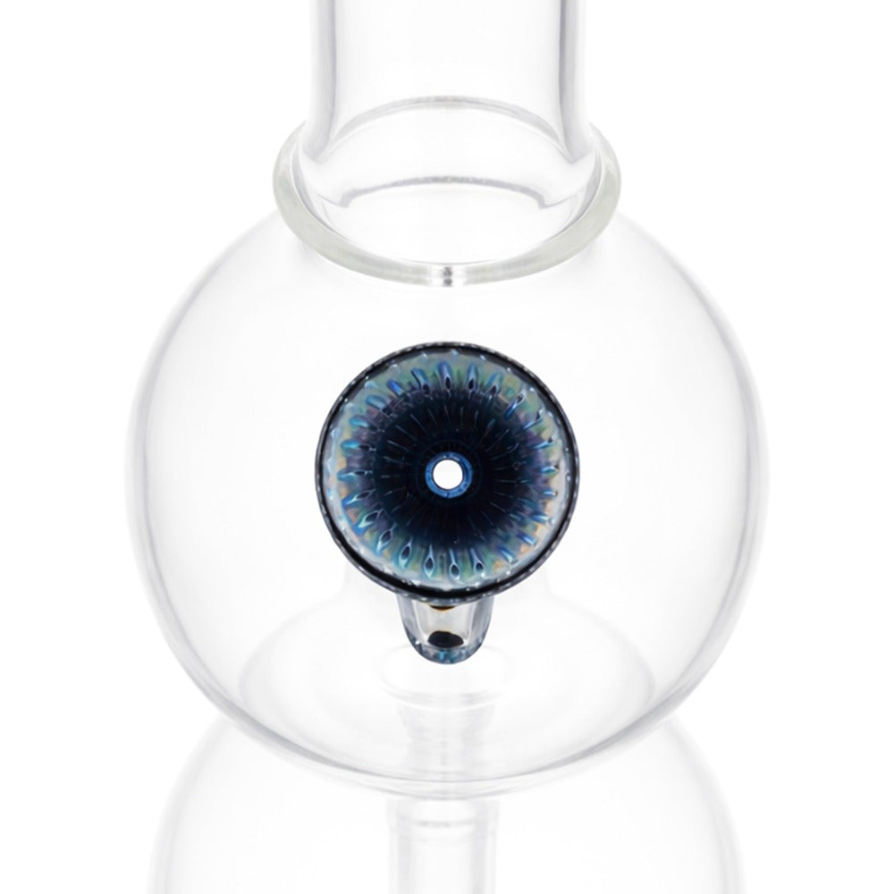 Top view of BW Spark Glass Cone Piece 14mm Male Bowl in Blue and Black on white background, highlighting bowl opening detail