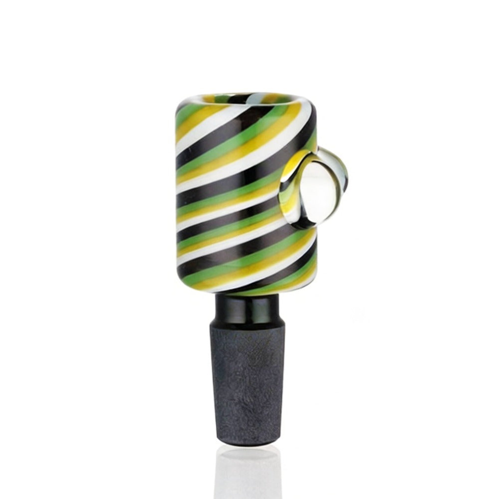 Front view of BW Spike Glass Cone Piece 14mm Male Bowl in Green on white background, smooth durable glass design with spike-inspired detail
