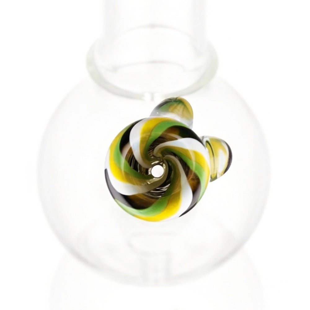 Top view of BW Spike Glass Cone Piece 14mm Male Bowl in Green on white background, highlighting bowl opening detail