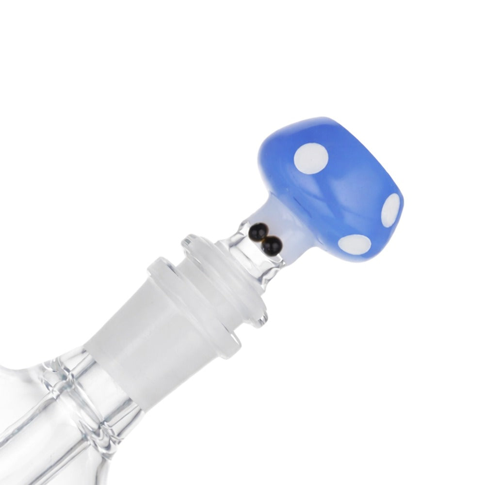 Side view of BW Spore Glass Cone Piece 14mm Male Bowl in Purple on white background, showcasing organic spore-style glass form