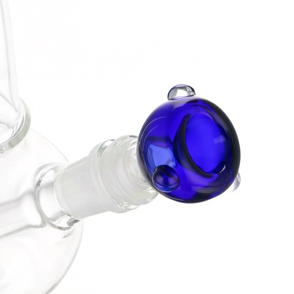 Angled view of BW Stellar Glass Cone Piece 14mm Male Bowl in Purple on white background, displaying vibrant purple glass finish