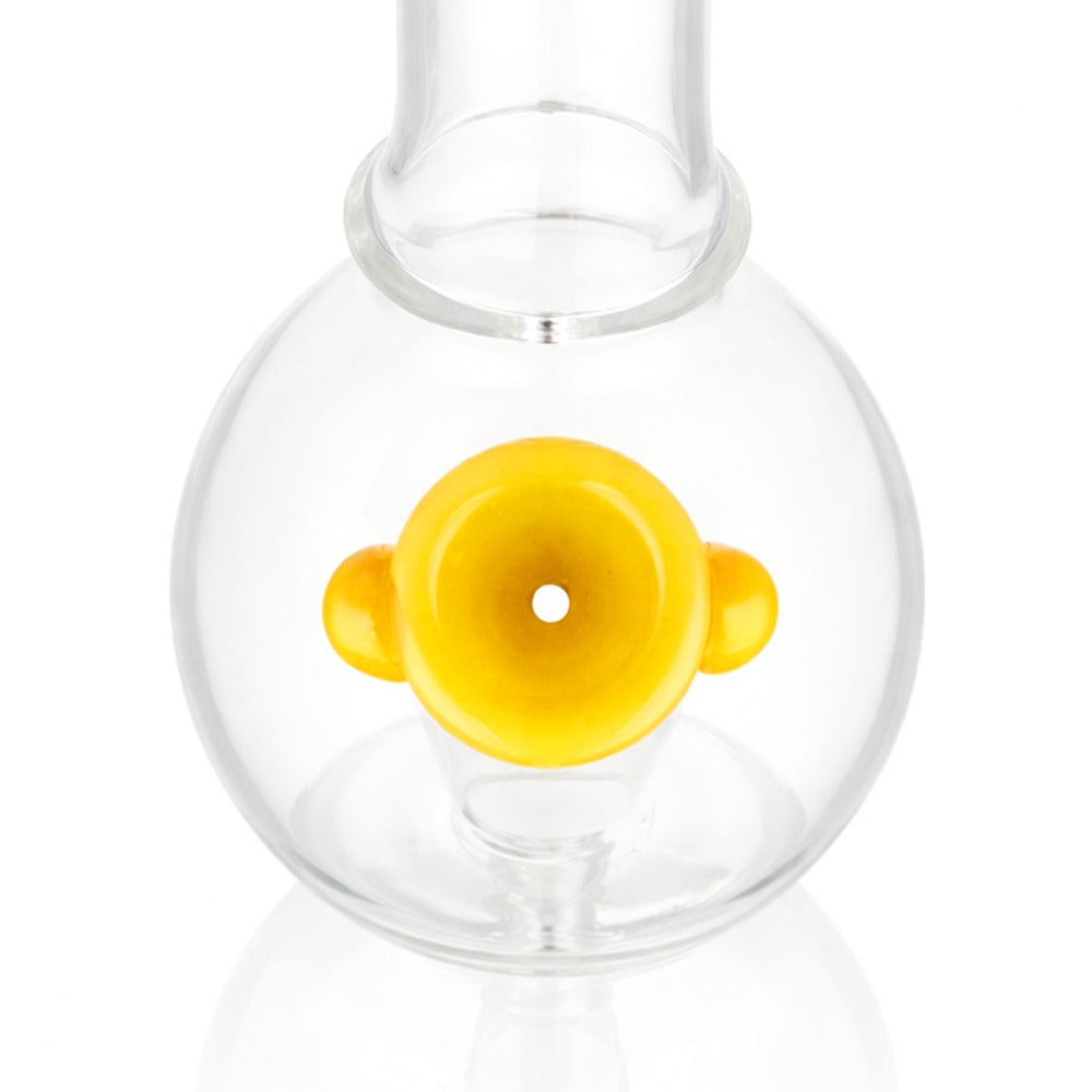 Top view of BW Sun Burst Yellow and Black Glass Cone Piece 14mm Male on white background, showing clean opening and finish
