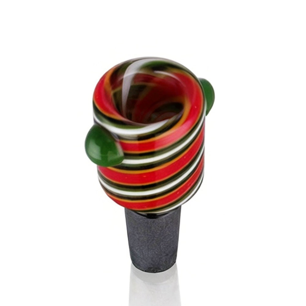Back Top view of BW Swirl Glass Cone Piece 14mm Male Bowl in Red on white background, clean studio product shot