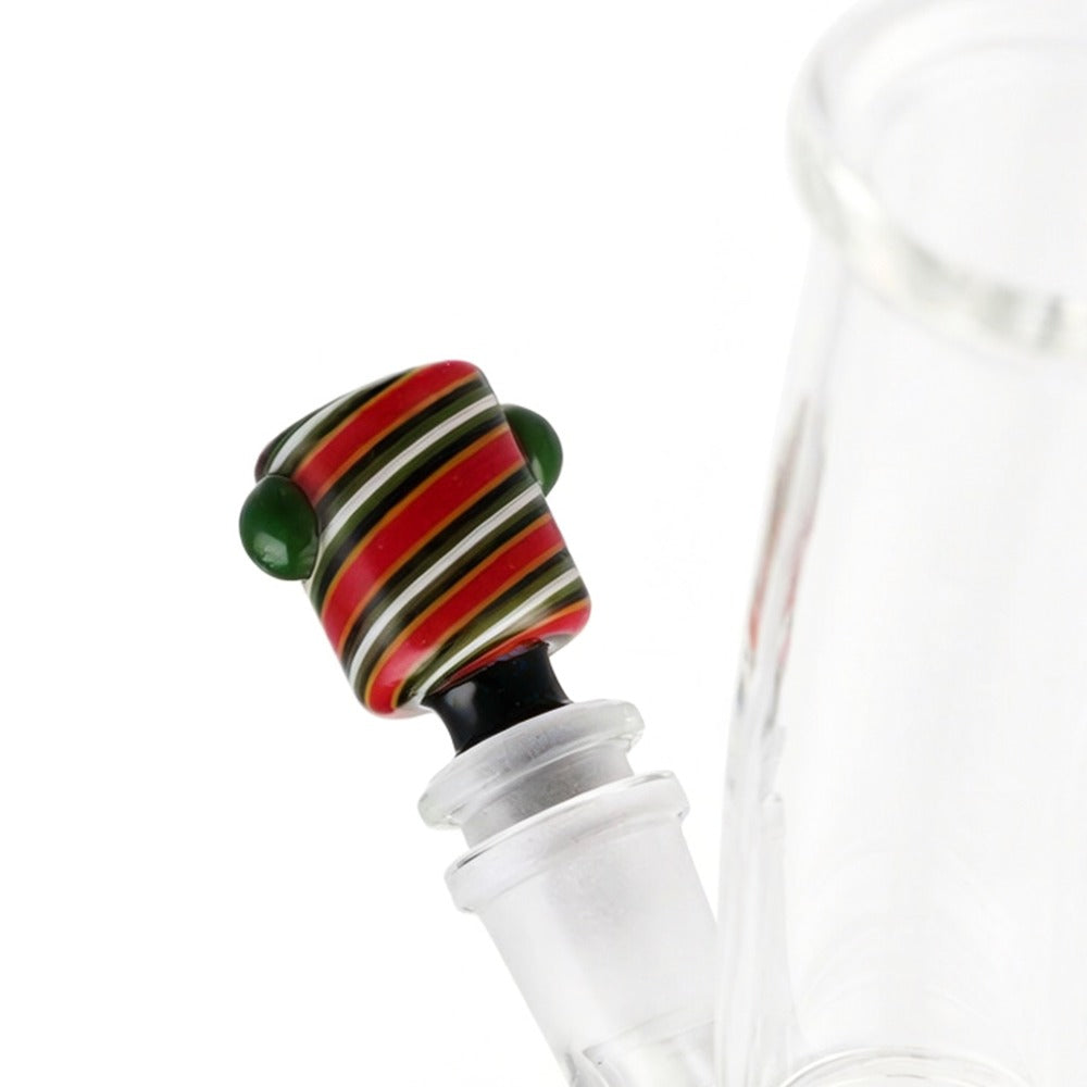 Side view of BW Swirl Glass Cone Piece 14mm Male Bowl in Red on white background, showcasing elegant swirl-shaped glass form