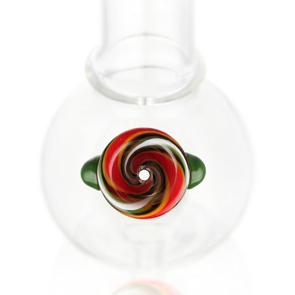 Top view of BW Swirl Glass Cone Piece 14mm Male Bowl in Red on white background, highlighting bowl opening detail