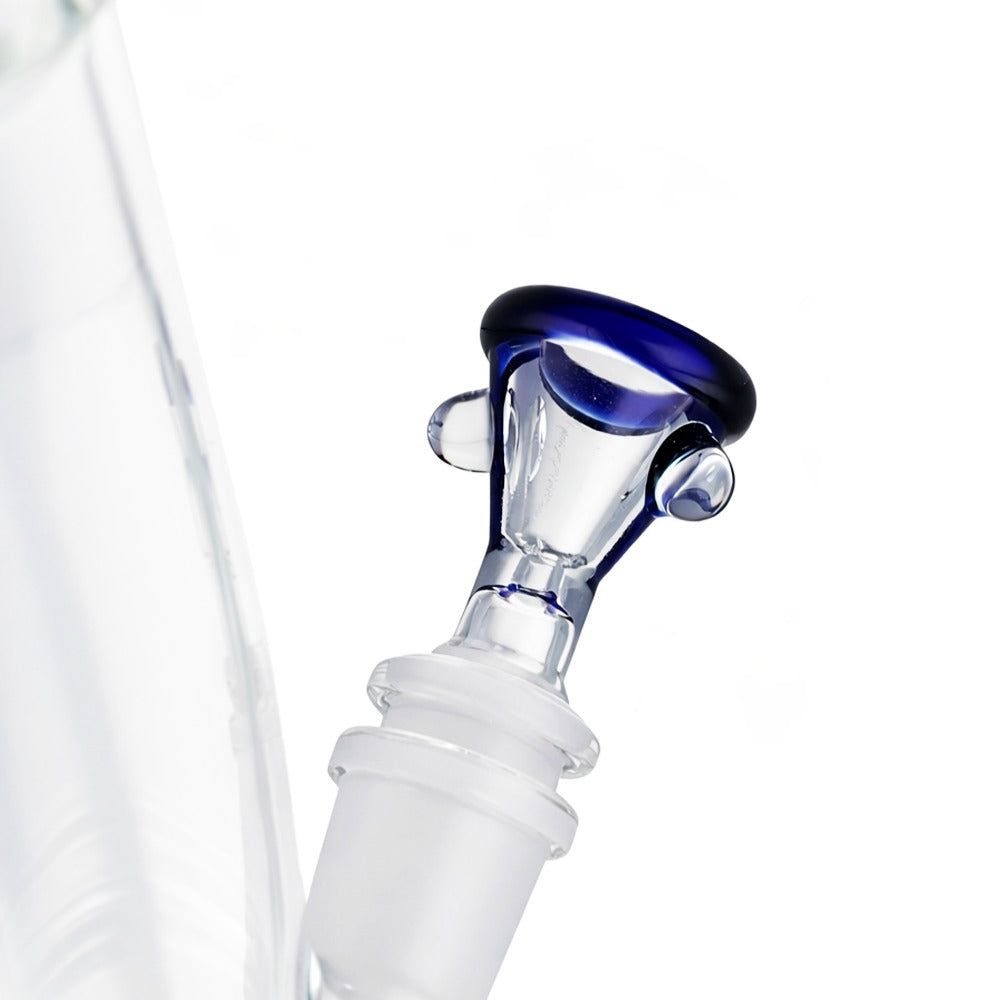 Angled view of BW The Apex Glass Cone Piece 14mm Male Bowl in Purple on white background, displaying premium geometric glass craftsmanship