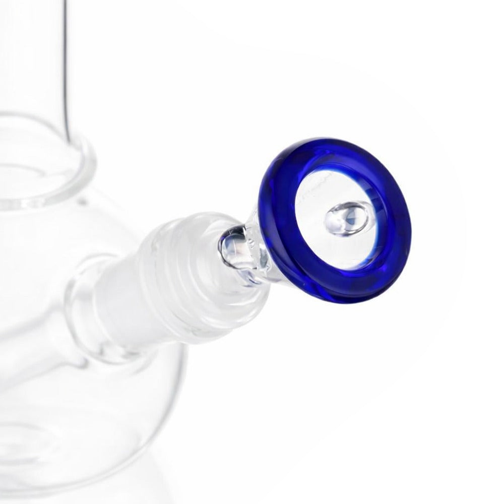 Close-up view of BW The Apex Glass Cone Piece 14mm Male Bowl in Purple on white background, emphasizing fine glass texture and clarity