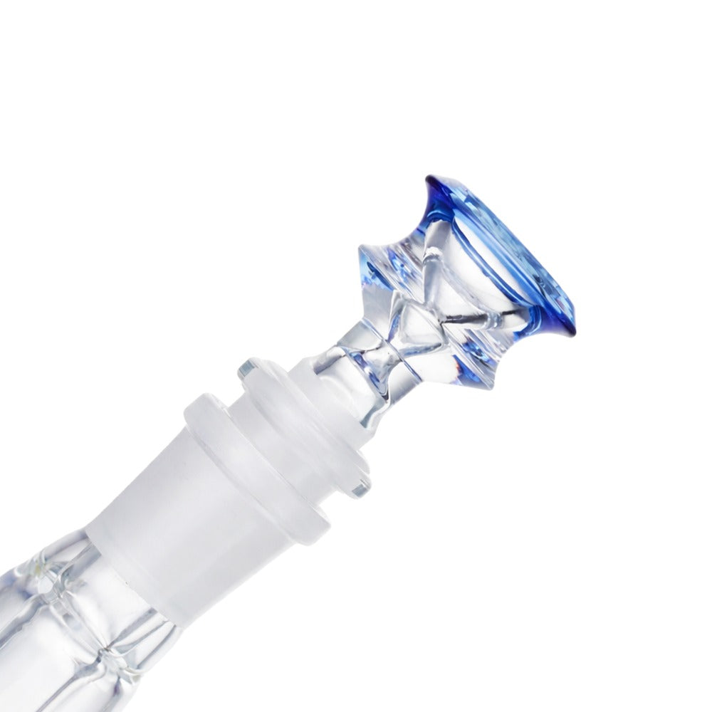 Back view of BW The Aurora Glass Cone Piece 14mm Male Bowl in Blue on white background, clean studio product shot
